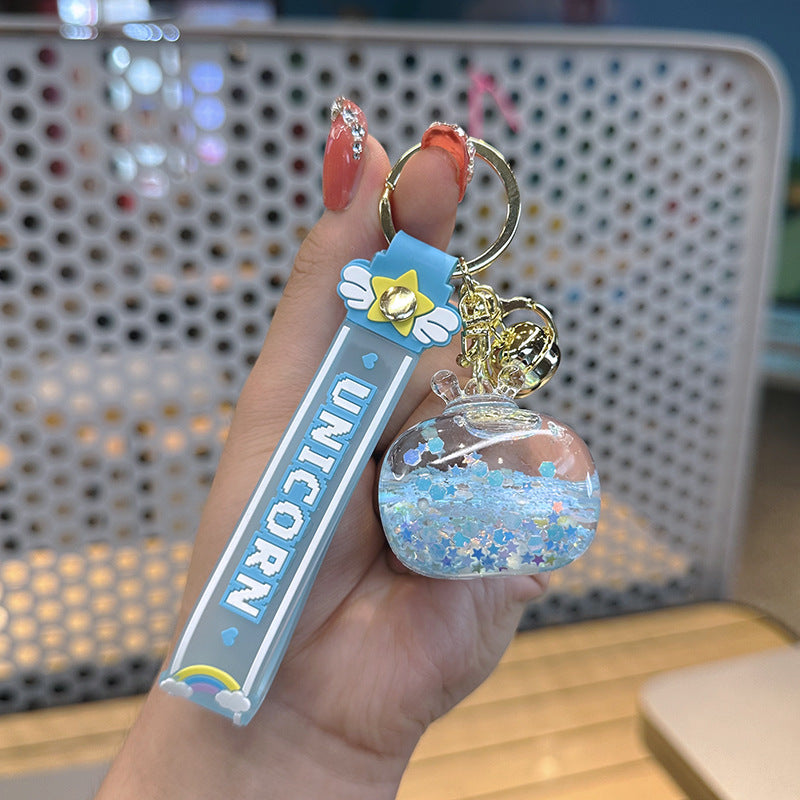 Wholesale Transparent Acrylic Luminous TV Sets with Quicksand Bottle Keychain